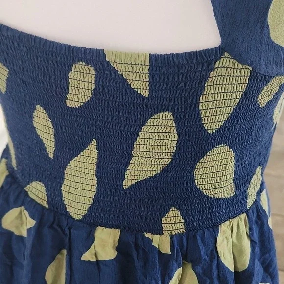 Anthropologie Maple 100% Silk Blue and Green Leaf Print Women's Dress 4 Flaw - Picture 8 of 14